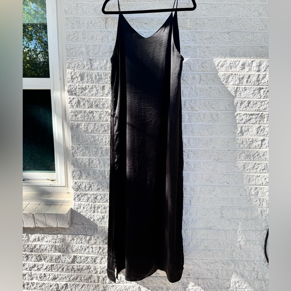 DEX Black Spaghetti Strap Slinky Satiny Silky Dress